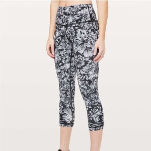 Lululemon high-rise crop leggings, Floral Wunder Under collection.